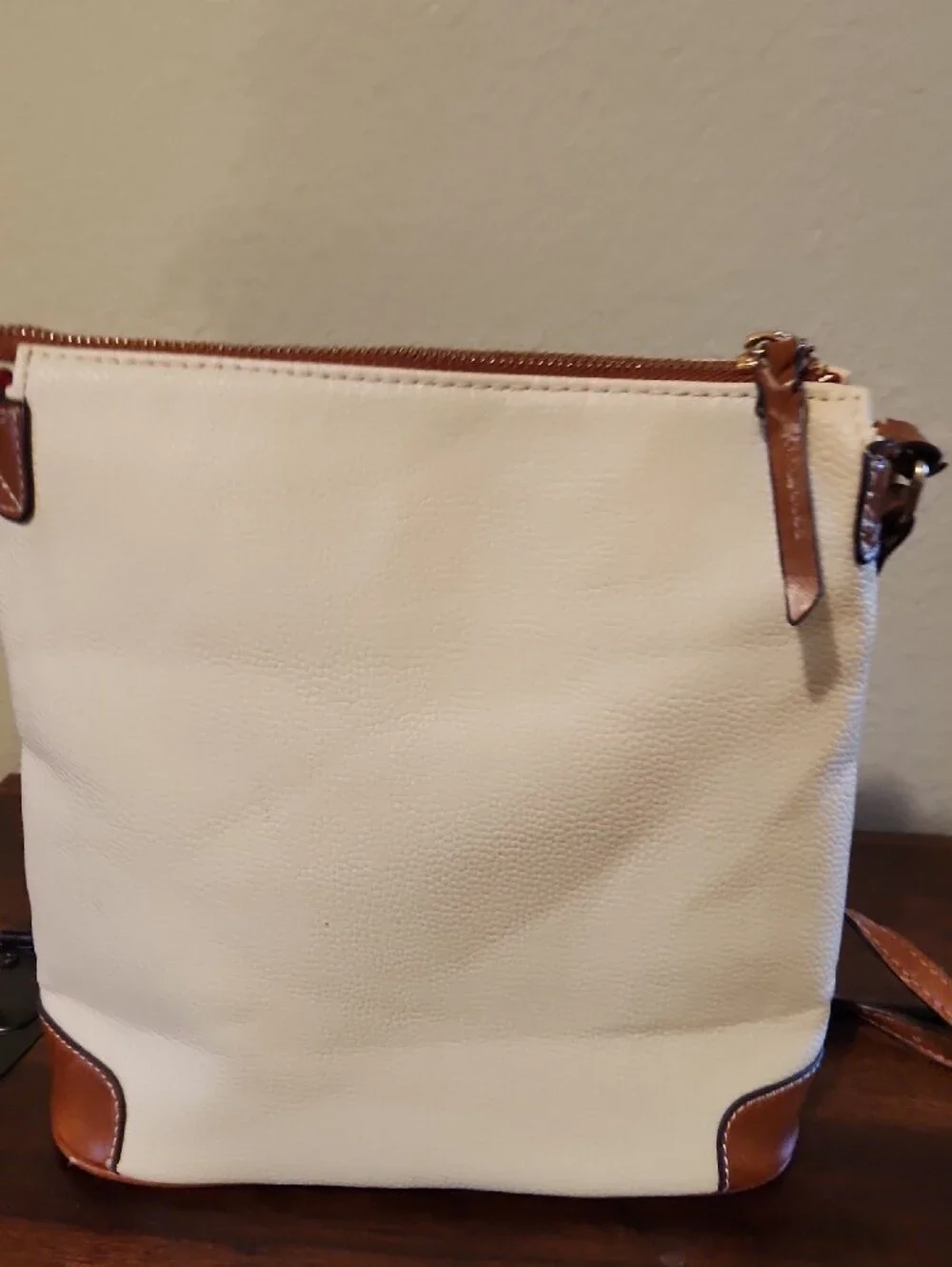 Dooney & Bourke Cream and Brown Leather-Trim Crossbody